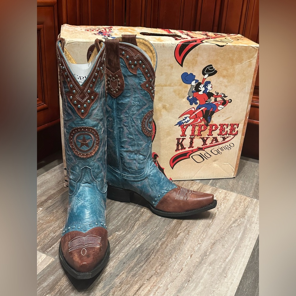 Yippee Ki Yay Old Gringo Grafton Turquoise Star Stud Rodeo Wedding Cowboy Boots - Picture 5 of 9